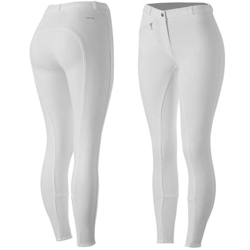 HORZE Active Women's Horse Riding Silicone Grip Full Seat Breeches | Midrise Waist with Front Pocket - White - 28 - Image 2